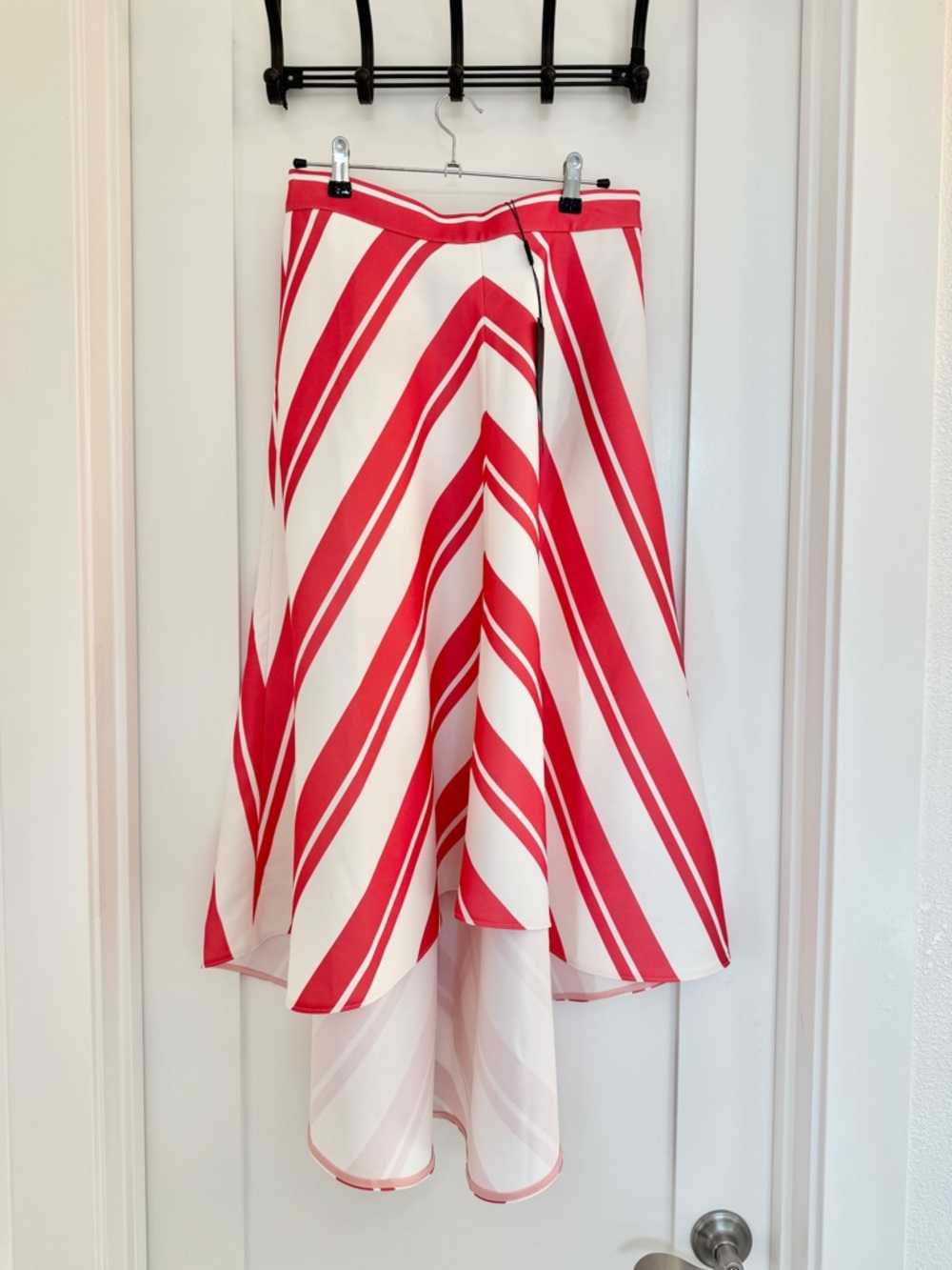 Halston Heritage Red and White Striped High-Low Skirt